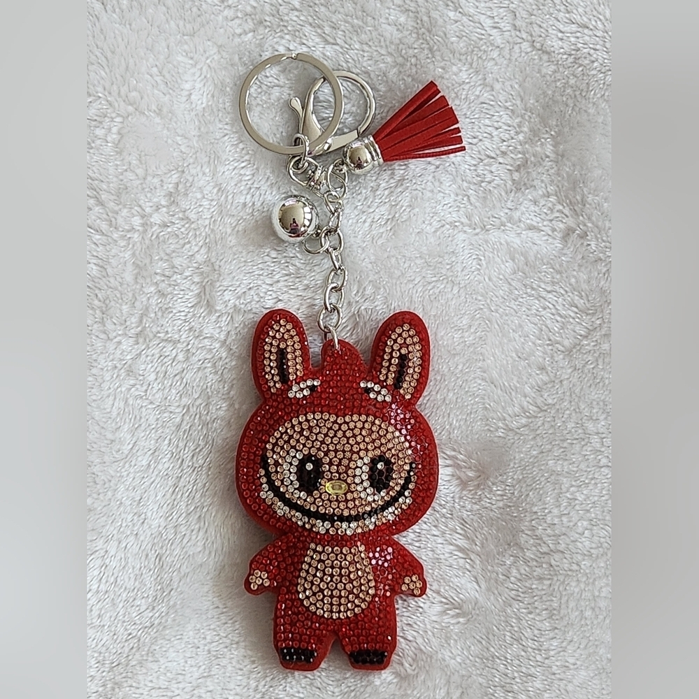 Labubu Red Rhinestone Keychain Bag Charm